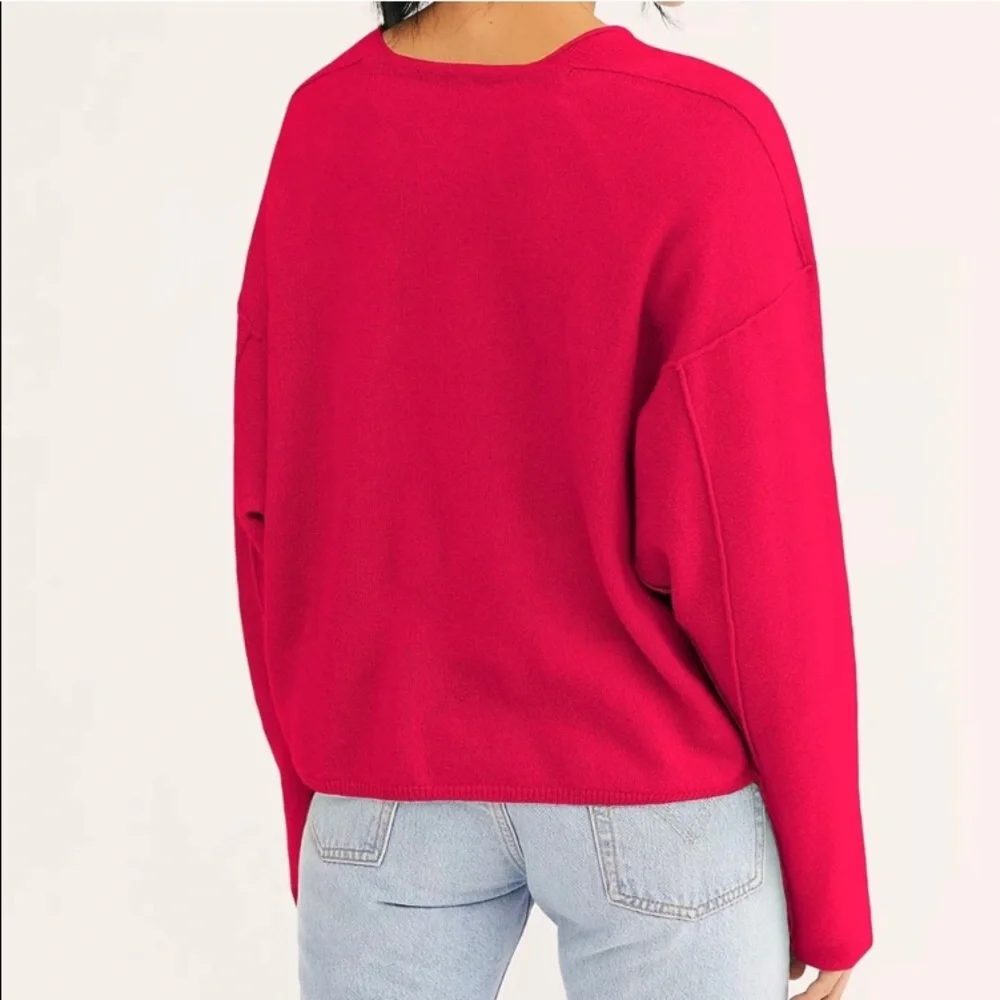 Free People Bright Pink V-Neck Sweater